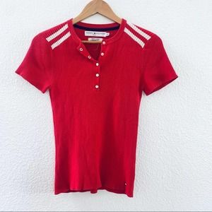 Vintage Tommy Hilfiger red half button up top size medium